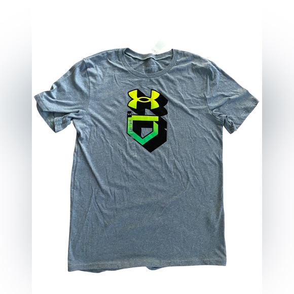Under Armour Boy's Grey T-Shirt w/ Yellow Logo Gradient Icon Size Youth XL - Picture 1 of 4